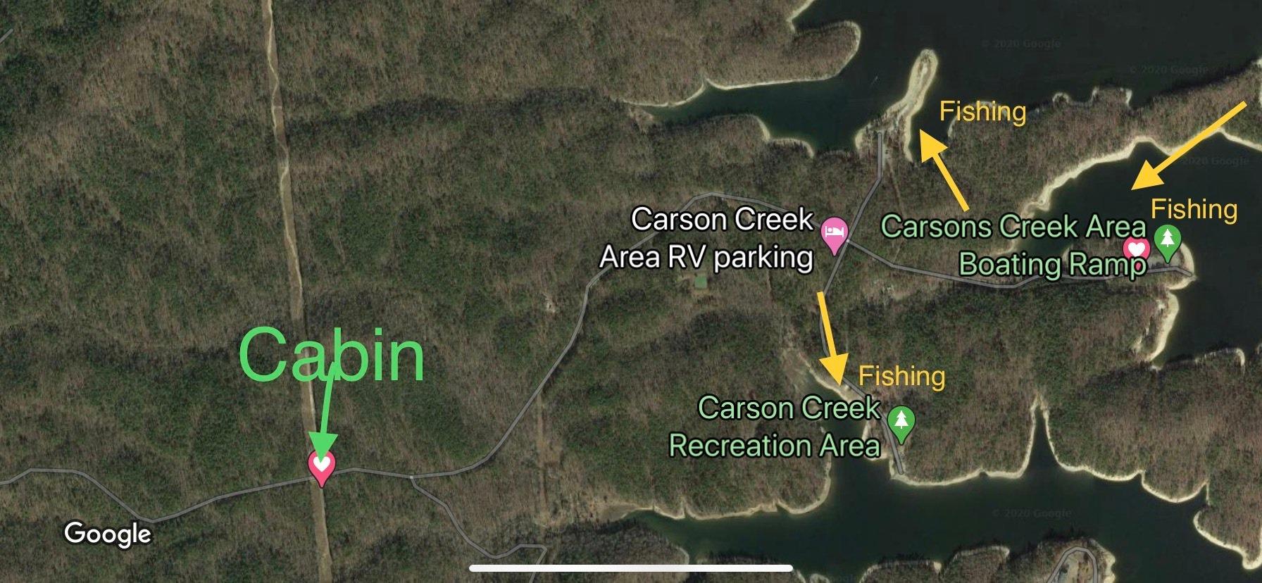 Rustic Charm Cabin Lake & Fishing Map